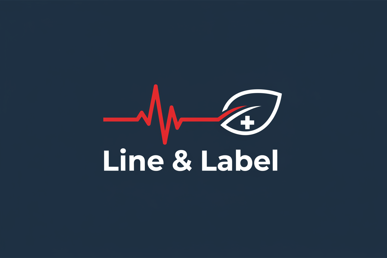 Line & Label Logo - Red + White